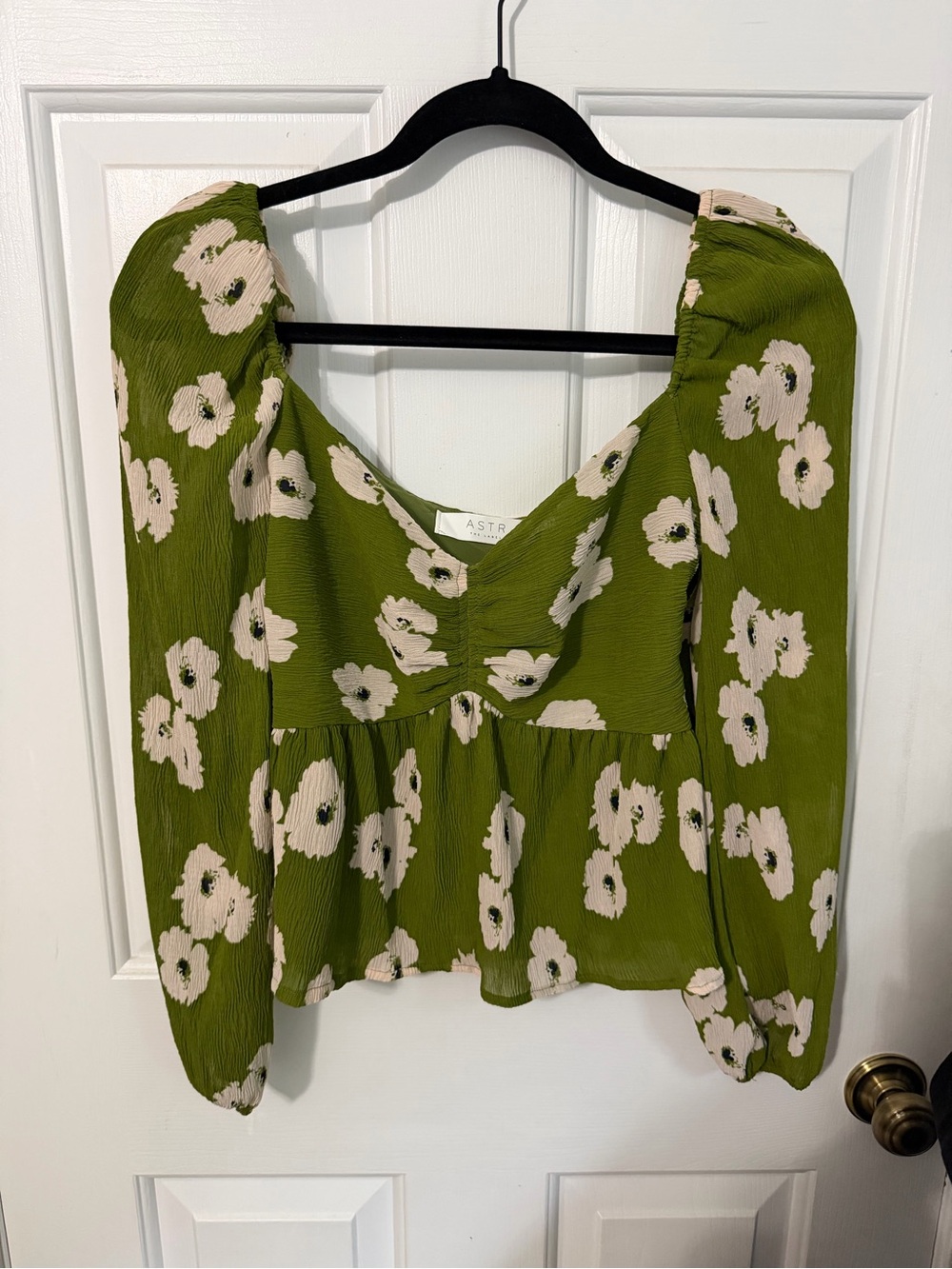 Astr Olive Green Floral Peplum Blouse